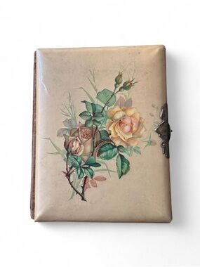 Antique Victorian Celluloid and Velvet Floral Latch Photo Album